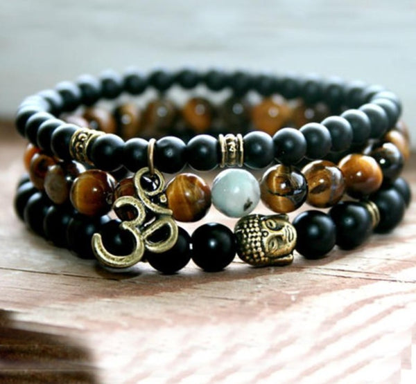 Mala Healing beads Tiger eye Matte Onyx Bronze Buddha Yoga Bracelets