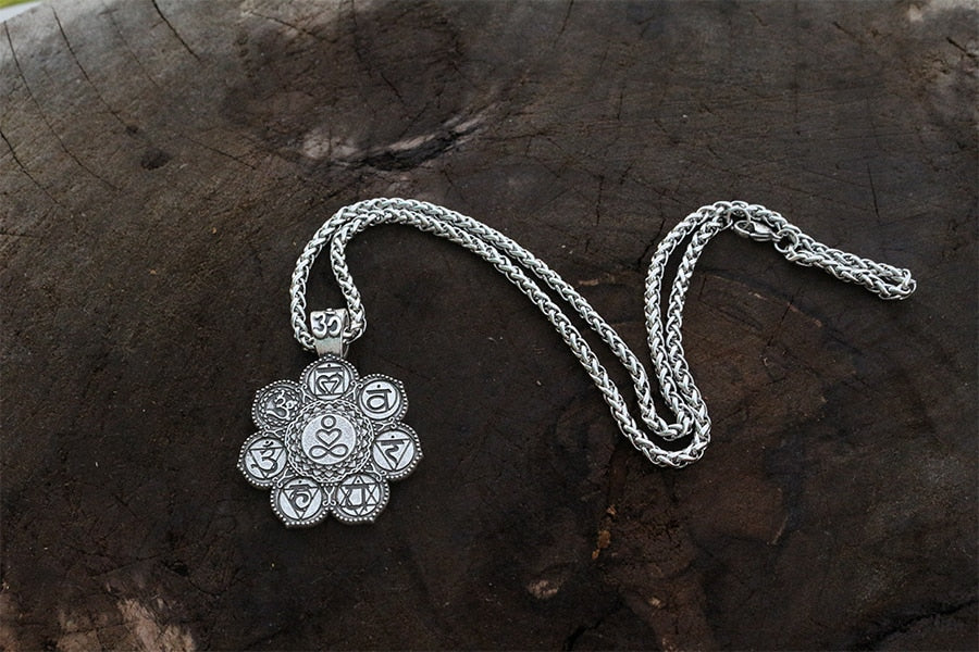 7 chakra charm pendant Lotus Flower Circle Necklace