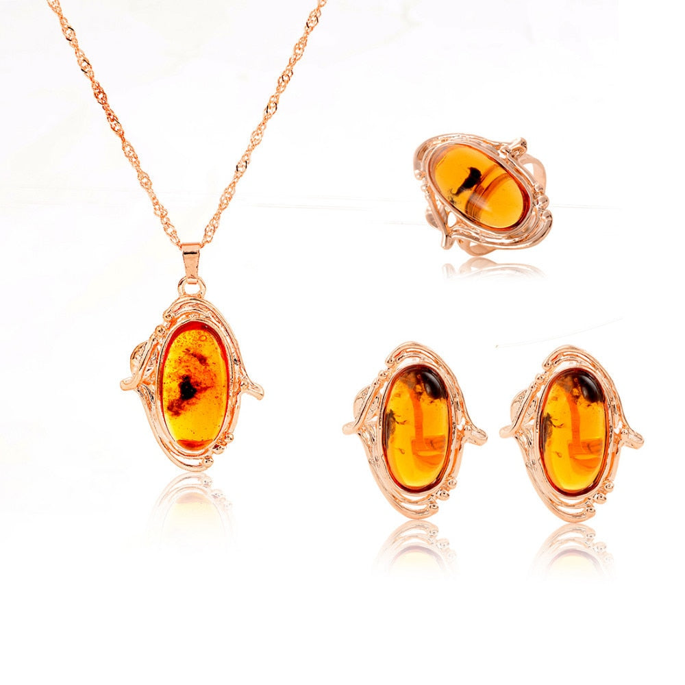 bridal gold color necklace earrings Ring