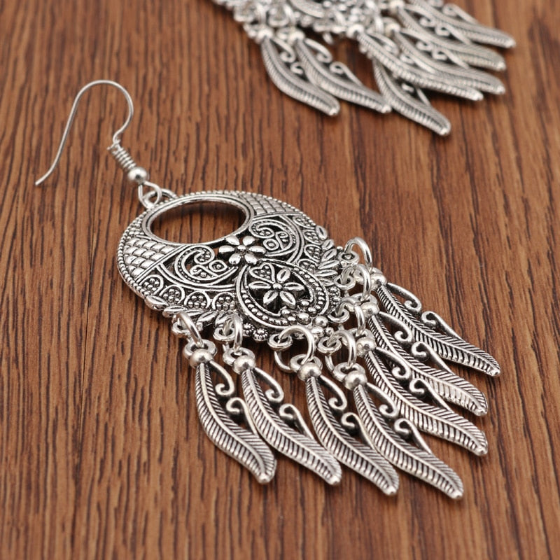 Hollow Carved Flowers Geometric Drop Earrings