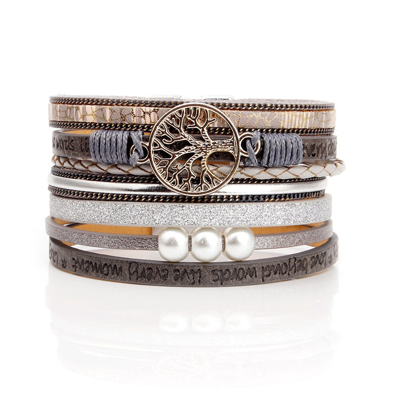 Leather Bracelet Charm Pearls Bracelets & Bangles