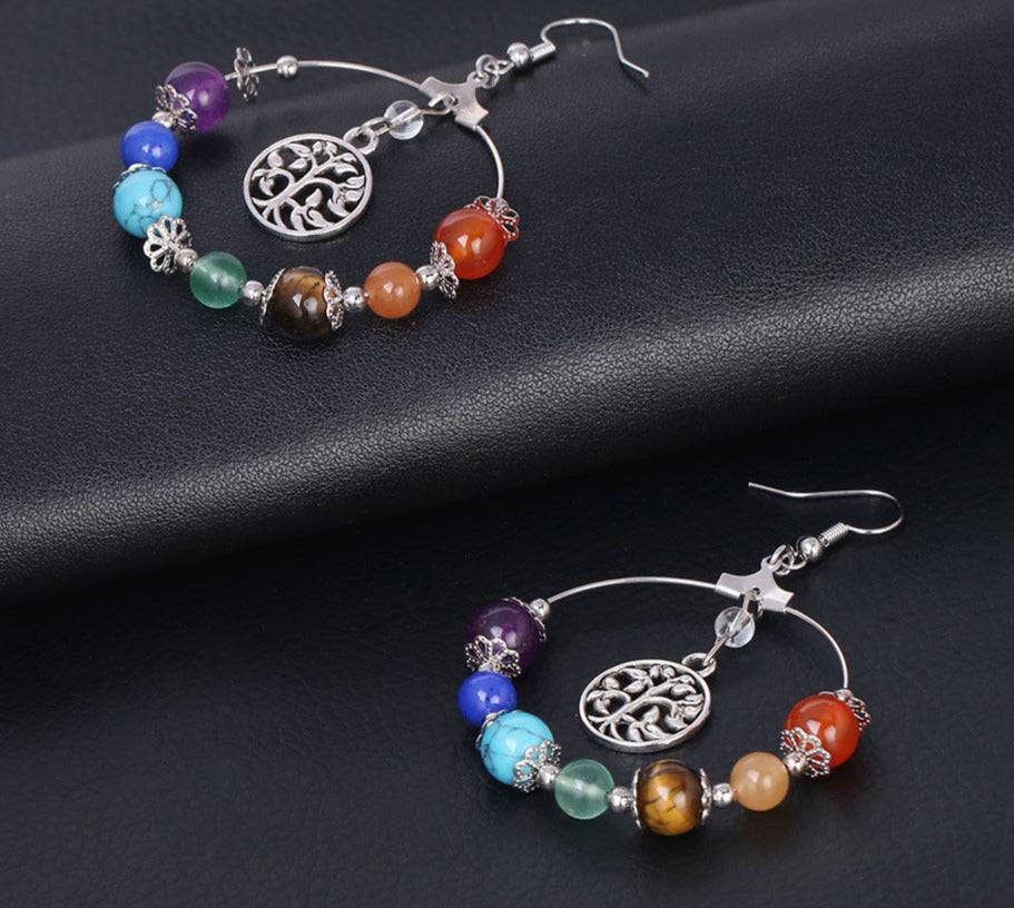 7 Chakra Tree of Life Women Drop Earrings
