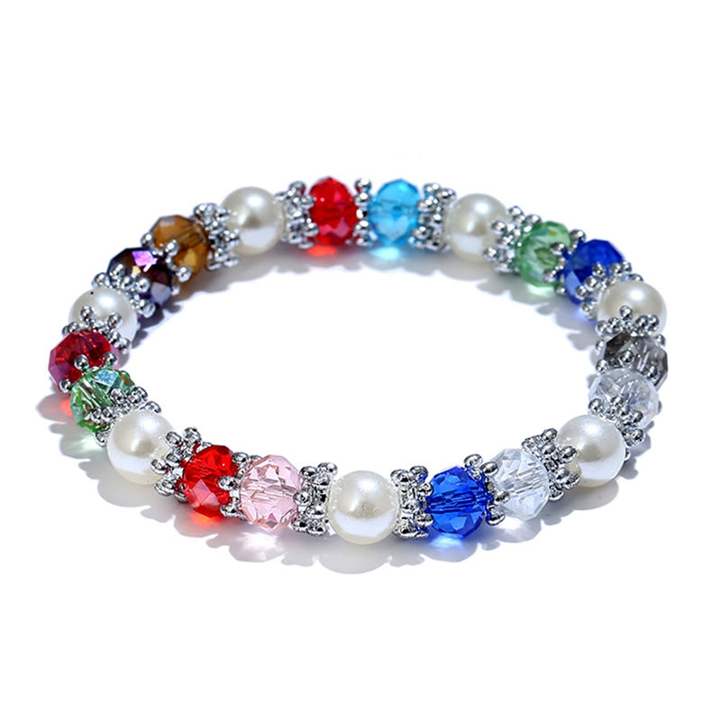 Shiny Colorful Bangle Rhinestone Faux Pearl Charm Bracelets for Women