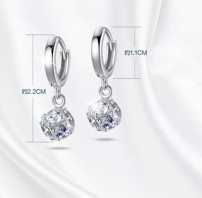 925 Sterling-silver-jewelry Crystal Ball AAA CZ Stud Earrings
