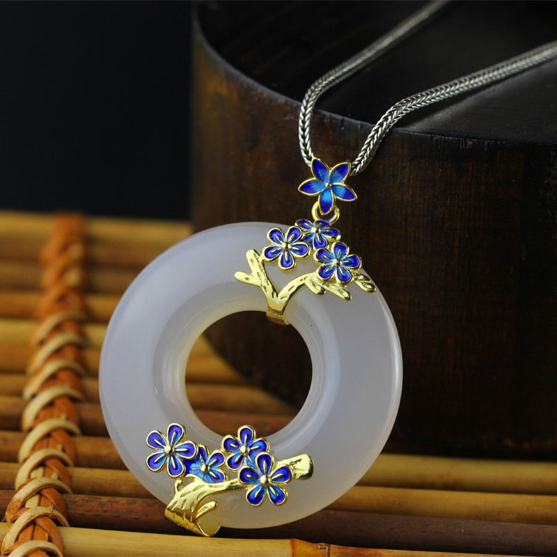 Round Gemstone White Jade Pendant