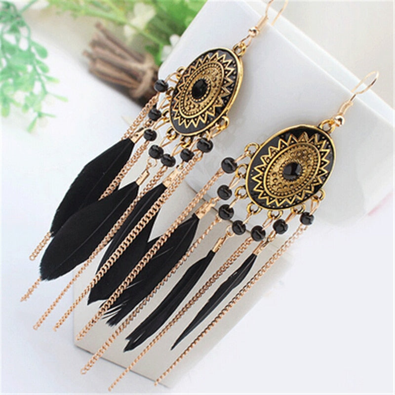 Feather Style Ethnic Boho Big Dangle Earring