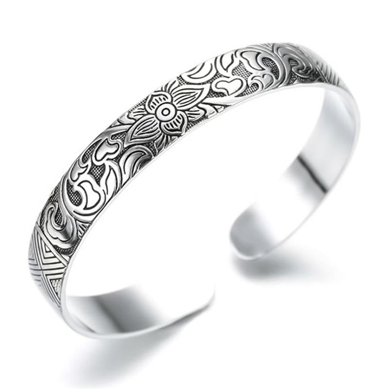 925 sterling silver Jewelry Lotus retro silver leaf black bracelet
