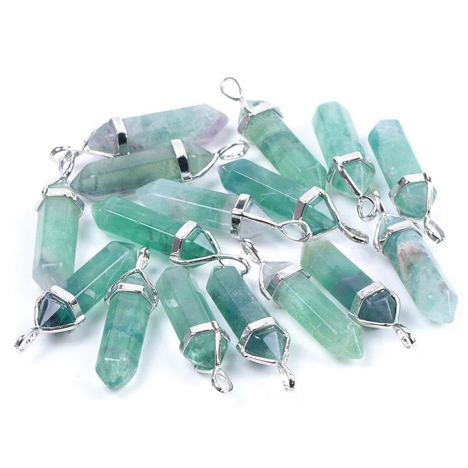 Crystal Pendants Suspension Natural Gem Stone Fluorite Necklaces