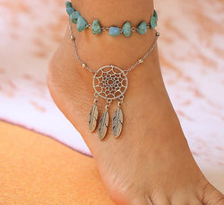 Natural Stone Chip Two Layer Shell Pearl Foot Ankle Bracelet