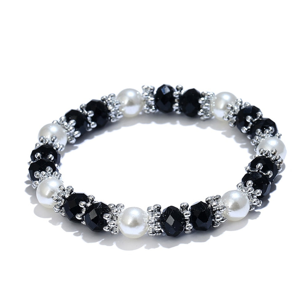 Shiny Colorful Bangle Rhinestone Faux Pearl Charm Bracelets for Women