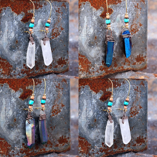 Titanium Aqua Aura Quartz Crystal Drop Earring