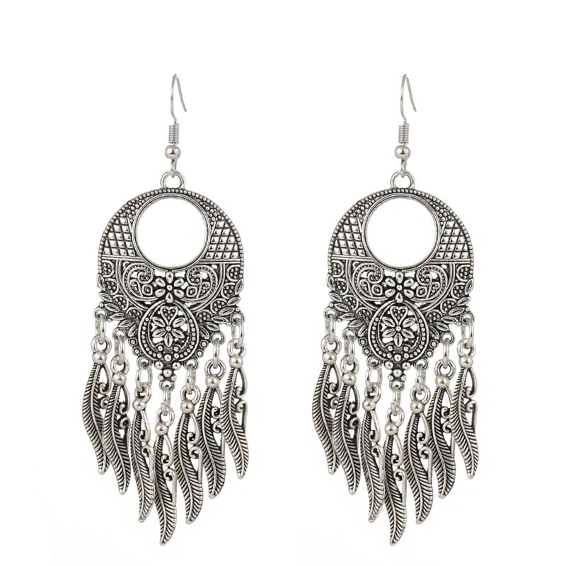 Hollow Carved Flowers Geometric Drop Earrings