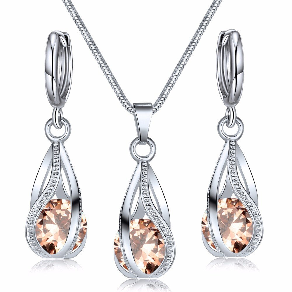 Fashion Crystal Jewelry Set Zircon Necklace Earrings Set
