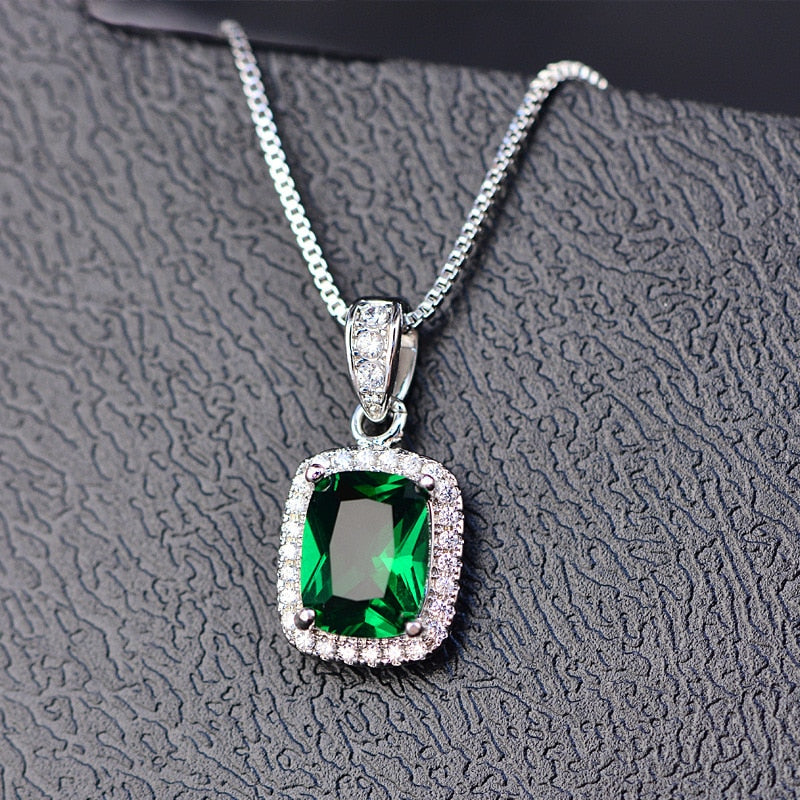 Gemstone Birthstone White Gold Pendant Necklace