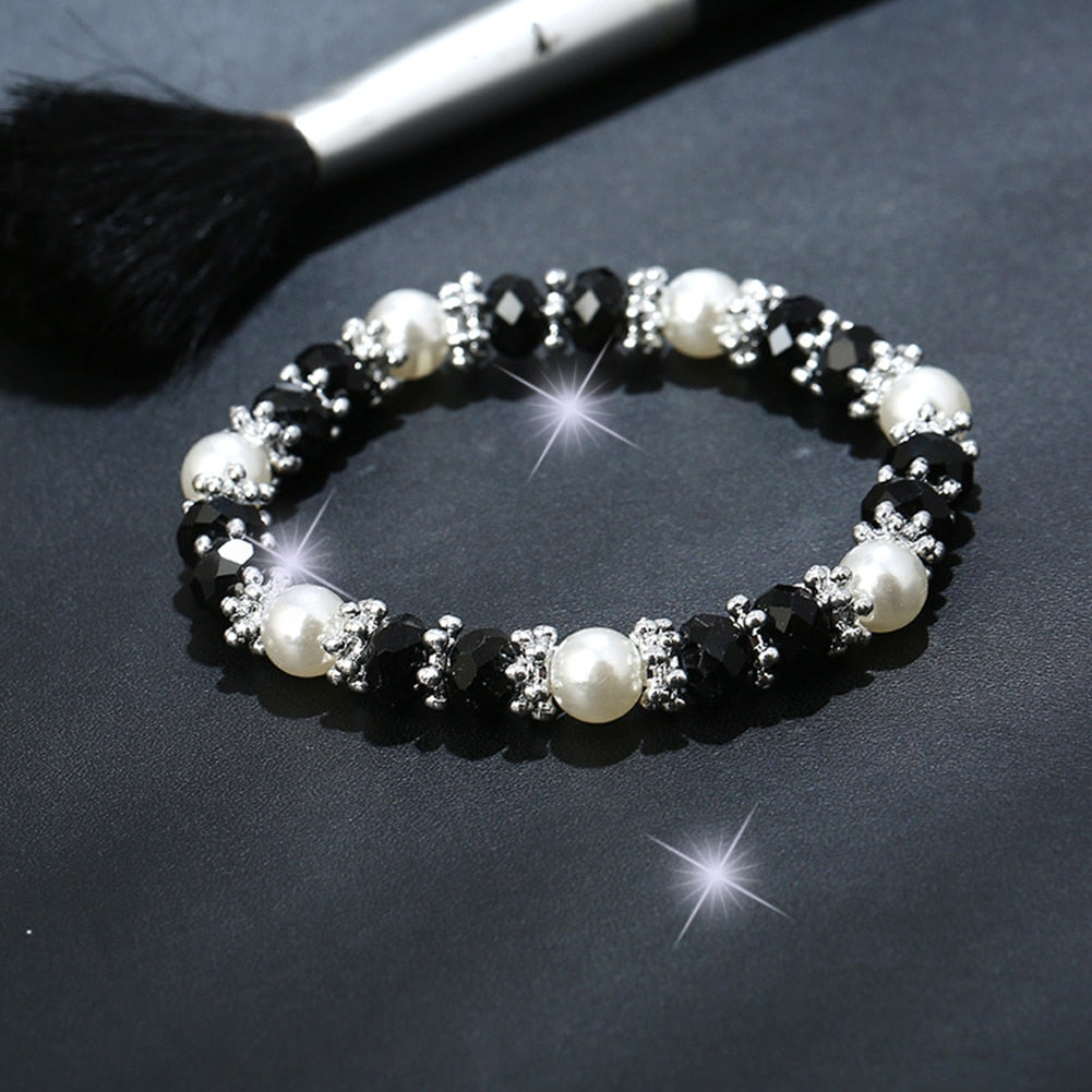 Shiny Colorful Bangle Rhinestone Faux Pearl Charm Bracelets for Women