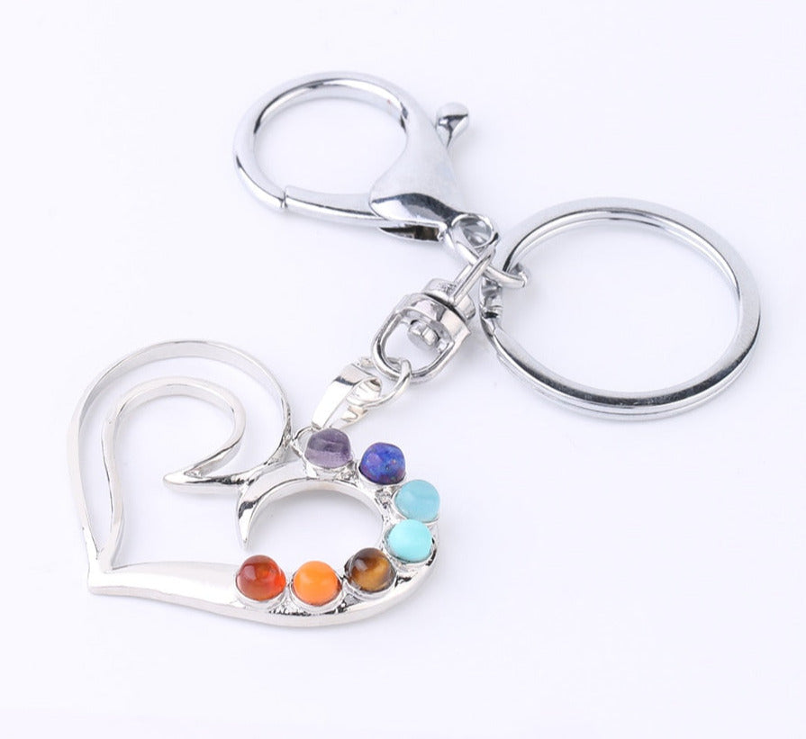 Reiki 7 Chakra Stones Keychain Tree of Life