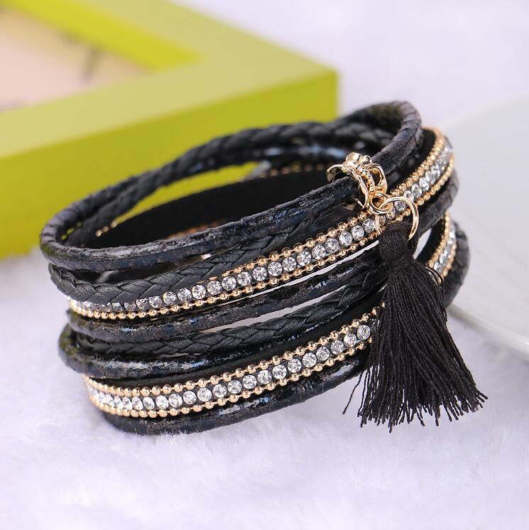 Leather Bracelet Charm Pearls Bracelets & Bangles