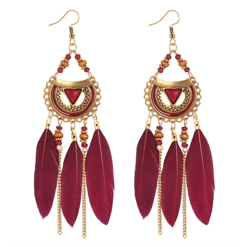 Feather Style Ethnic Boho Big Dangle Earring