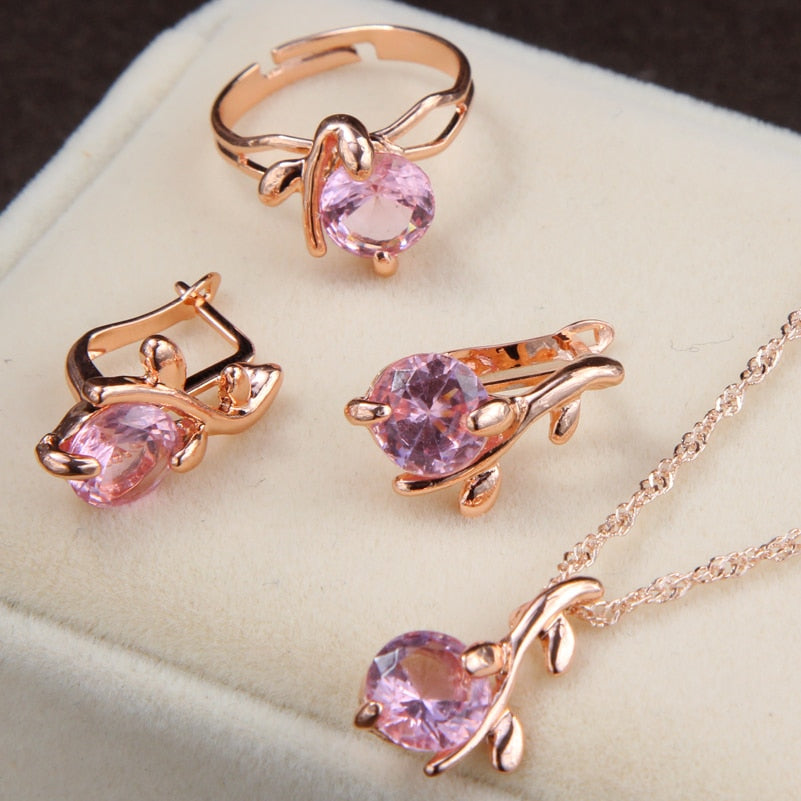 bridal gold color necklace earrings Ring