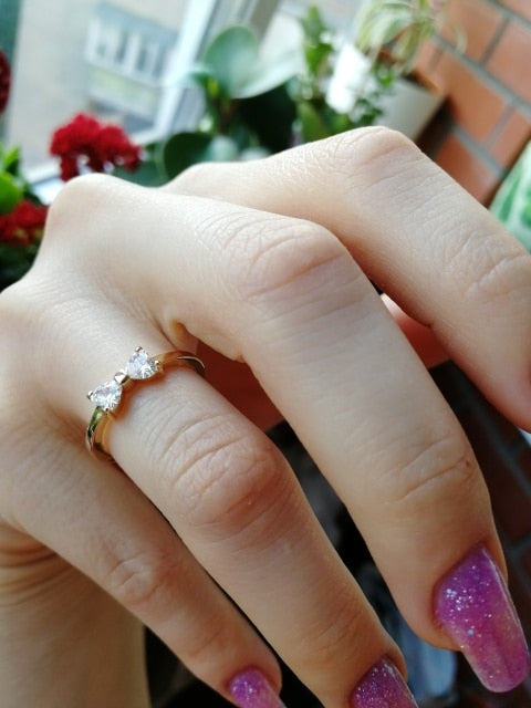 Crystal Rings Gold Color Finger Bow Ring
