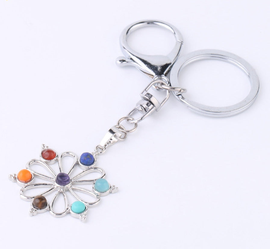 Reiki 7 Chakra Stones Keychain Tree of Life