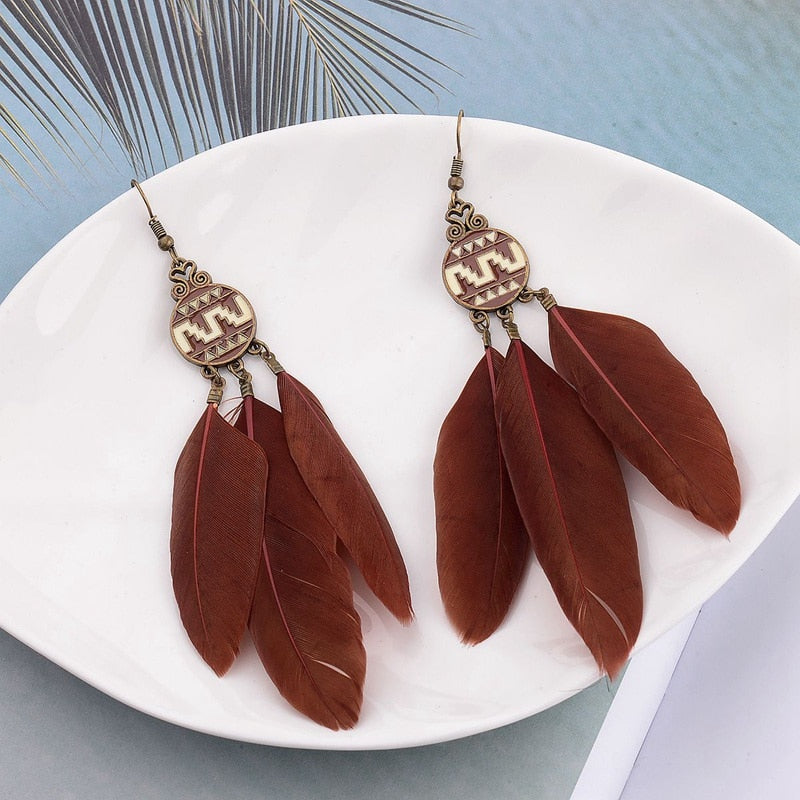 Bohemian Feather Tassel Earrings
