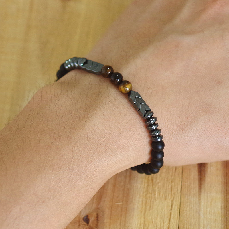 Tiger Eye Beads Strand Bracelet Arrow Hematite Stone Bracelet