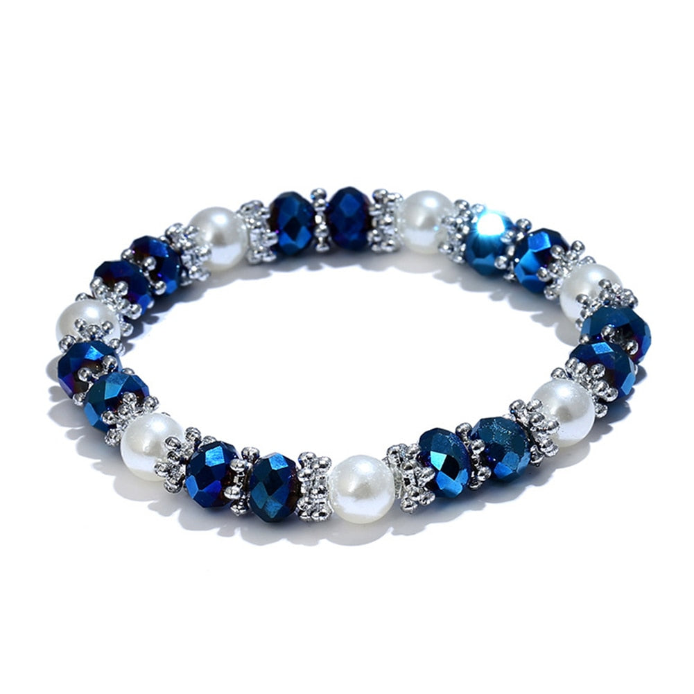 Shiny Colorful Bangle Rhinestone Faux Pearl Charm Bracelets for Women