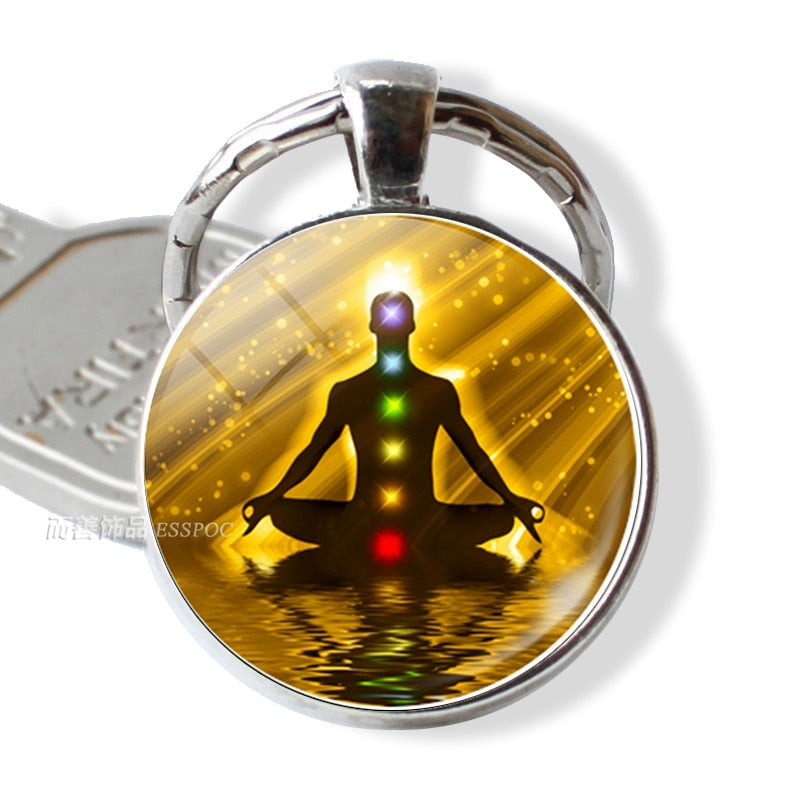 7 Chakra Yoga Om Symbol Keychain