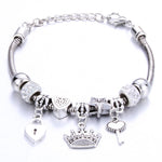 Antique Original Crown key lock Shape 6 colors Charm Bracelets