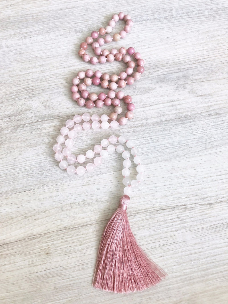 Rose Quartz Necklace 108 Mala Beads Necklace