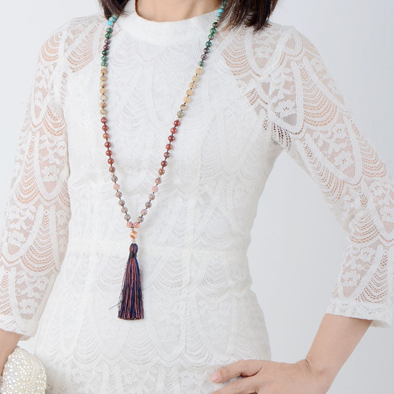 Natural Stone Long Tassel Necklace