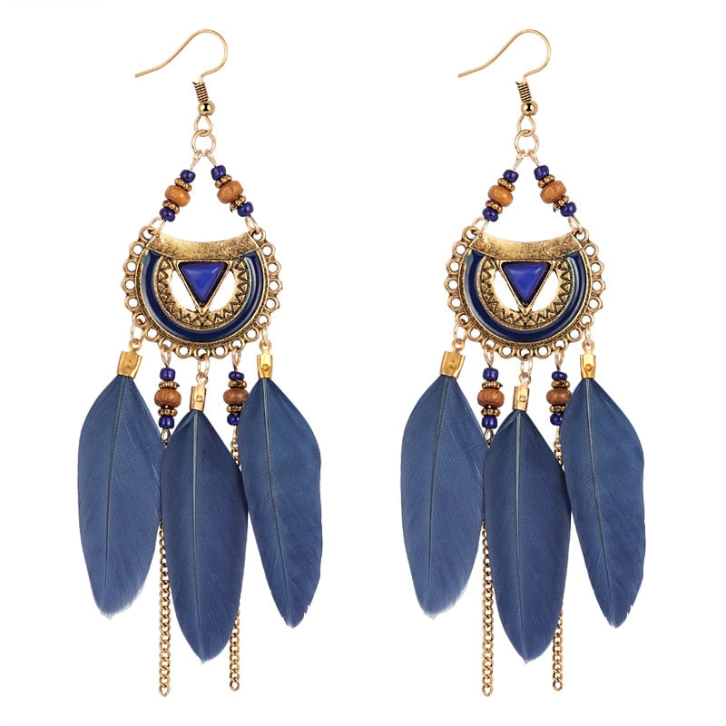 Feather Style Ethnic Boho Big Dangle Earring