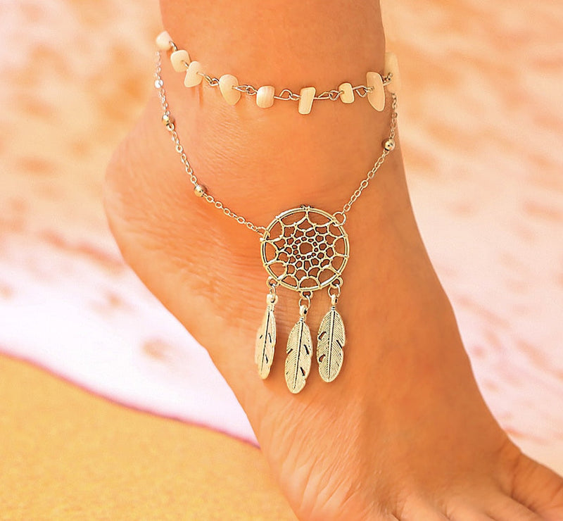 Natural Stone Chip Two Layer Shell Pearl Ankle