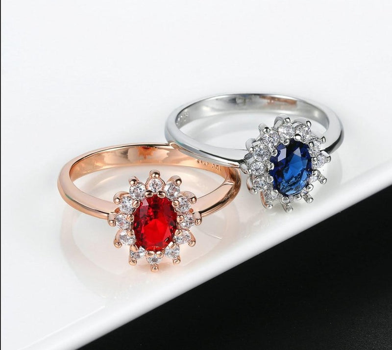 Blue Gem Created Blue Crystal Stone Silver Color Wedding Finger Ring