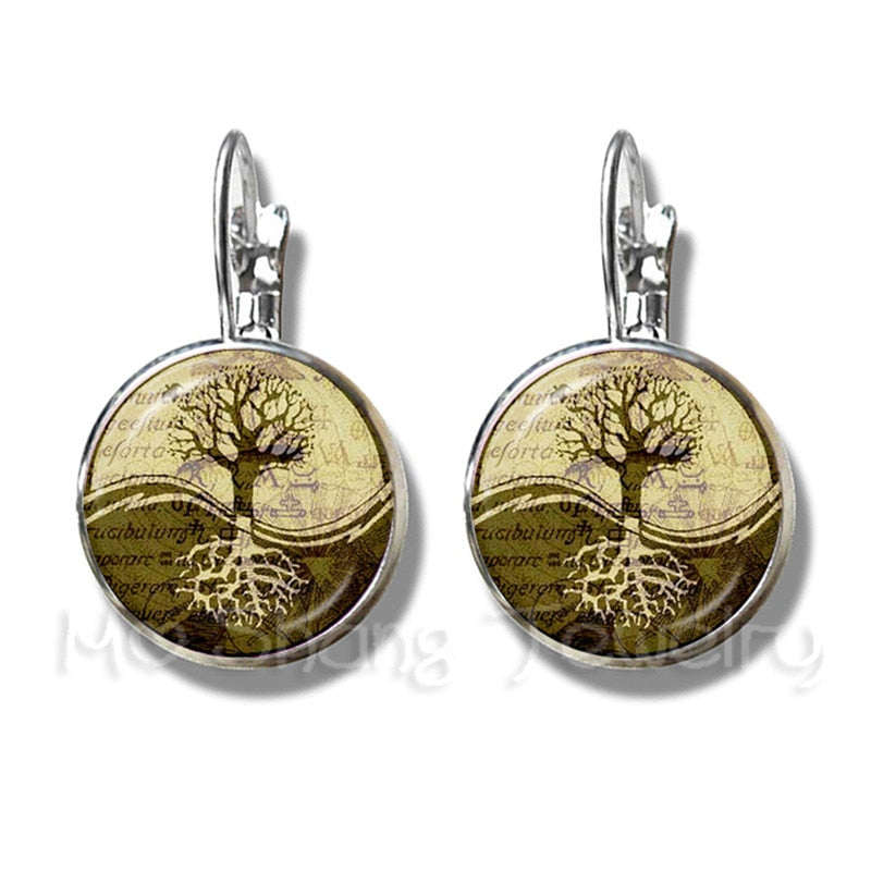 Tree of Life Glass Time Gem Earrings