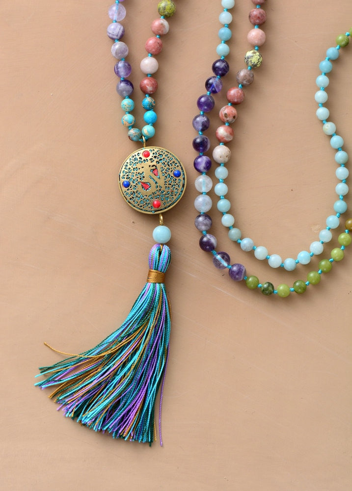 Natural Stone Nepal Charm Long Tassel Necklace