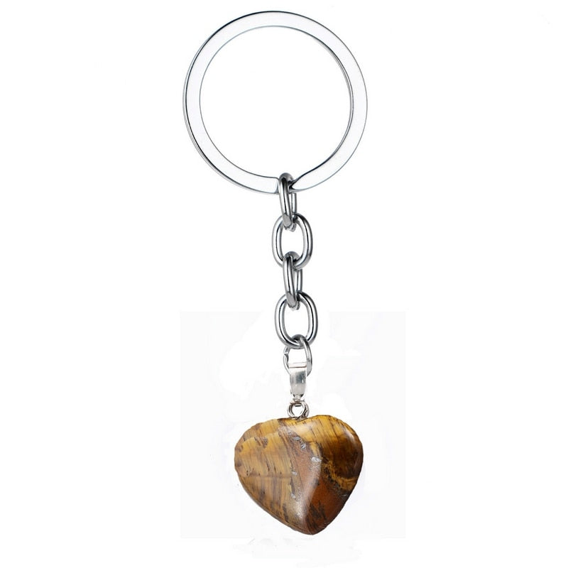 Natural Heart Stone Rose Quartz Keychain