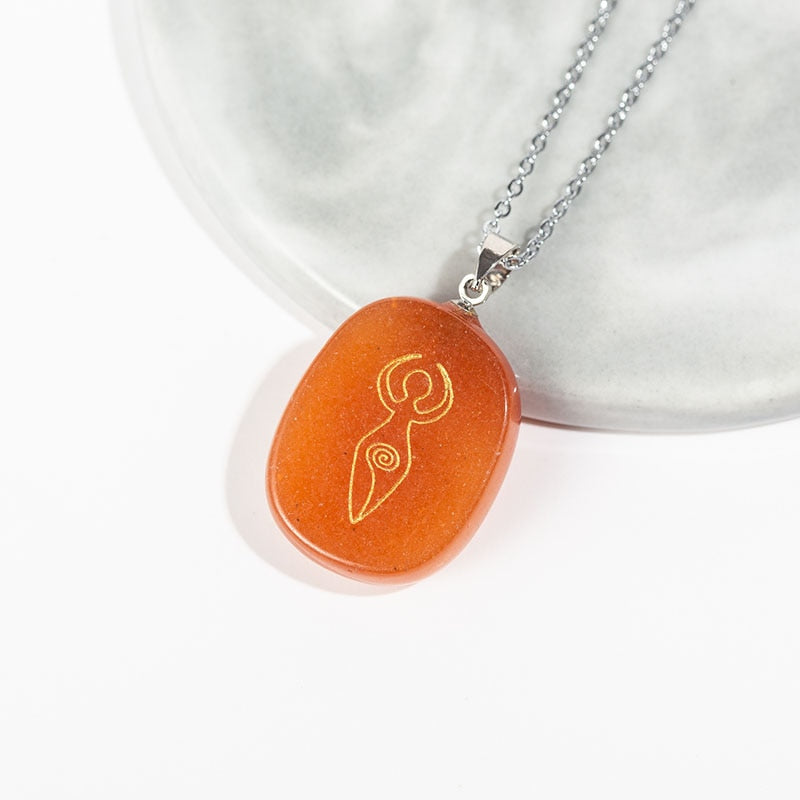 Natural Stones Carving Chakra Pendant Necklace