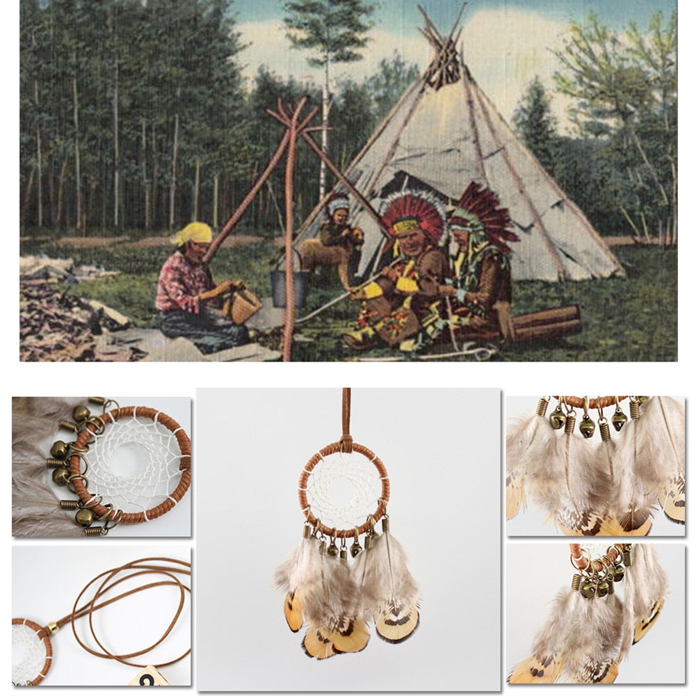 Retro Handmade Dreamcatcher Feathers With Bead Long Chain Necklace