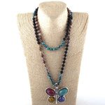108 Beads Mala Multi Stone Knotted Butterfly Charm Pendant Necklace