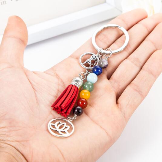 Chakra Keychain Colorful Stone Beads 7 Chakras Energy Yoga Fitness Key Chains