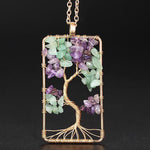 Natural Stone Amethysts Gravel Square Tree Of Life Pendant Necklaces