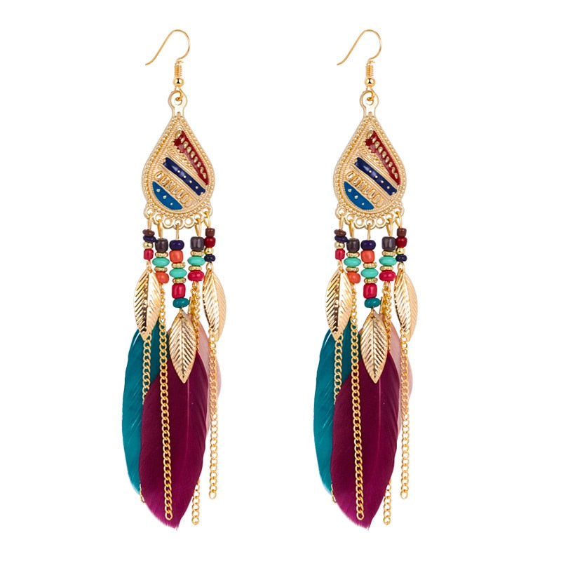 Feather Style Ethnic Boho Big Dangle Earring