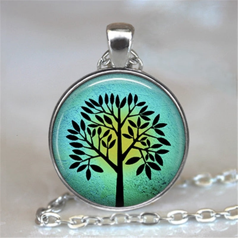 Tree Of Life Glass Cabochon Statement Necklace