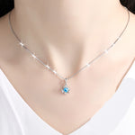 blue crystal pendant female zircon retro S925 sliver Necklace