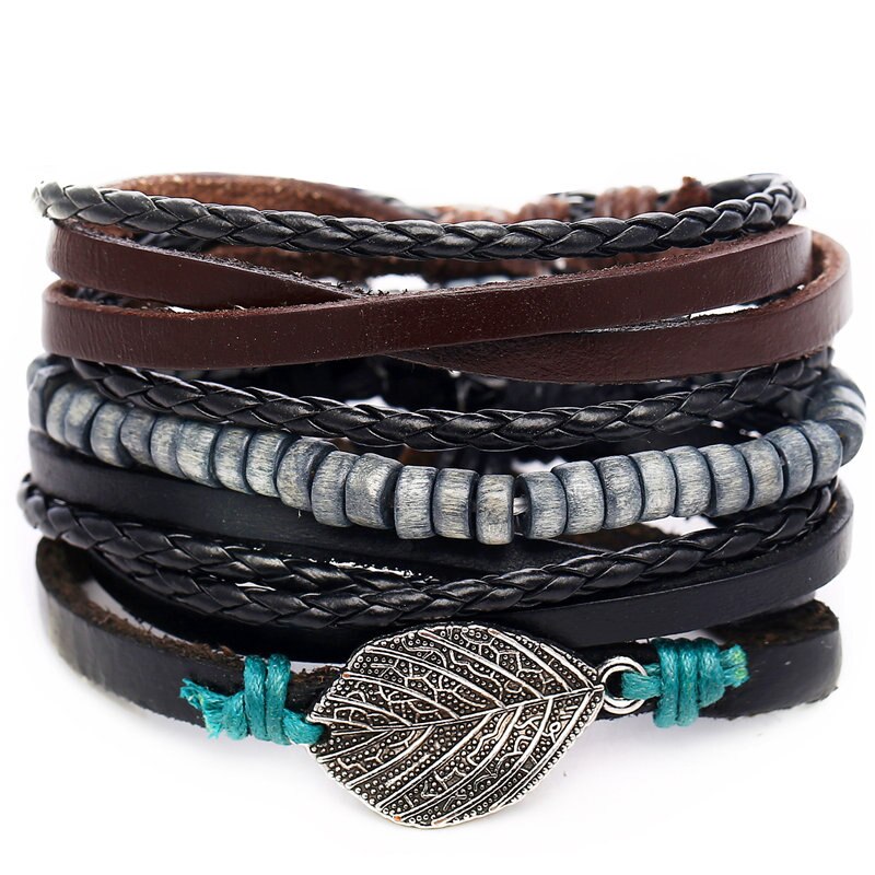 Leaf Feather Multilayer Leather Bracelet