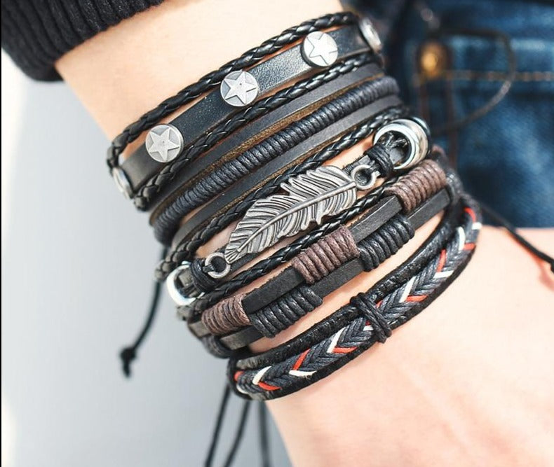Leaf Feather Multilayer Leather Bracelet