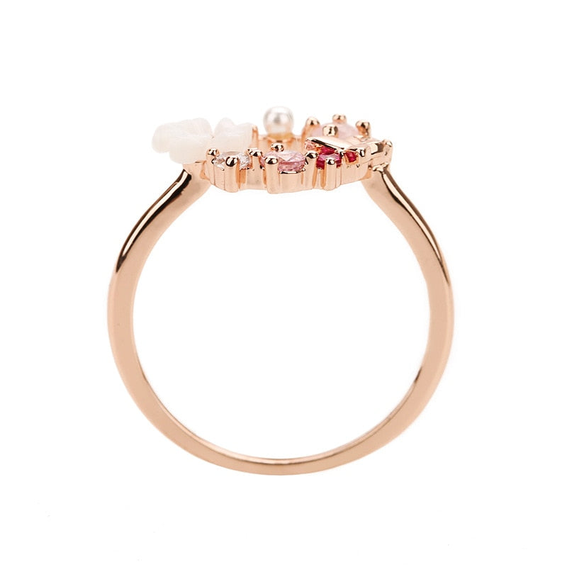 Butterfly Flowers Crystal Finger Wedding Rings