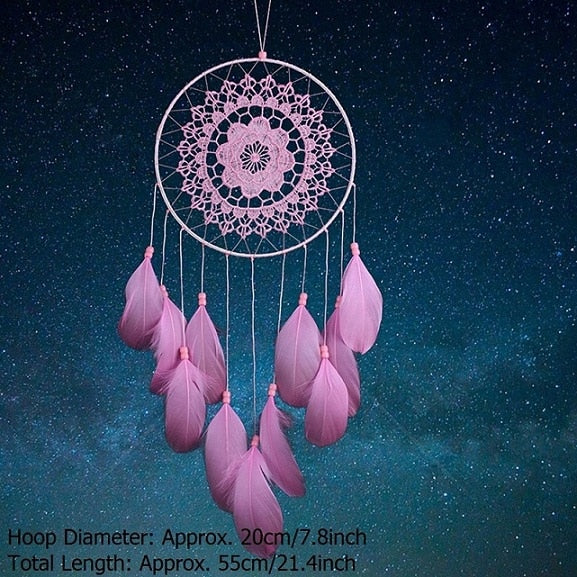 DreamCatcher Hanging White Lace Flower Feather Home and Car Decoration